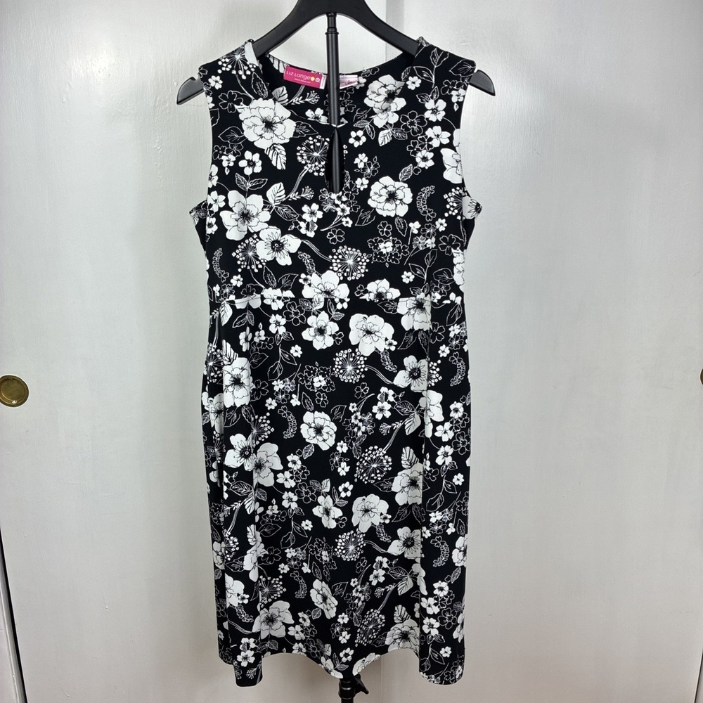 Liz Lange Maternity Stretch Small Black White Floral Sleeveless Dress